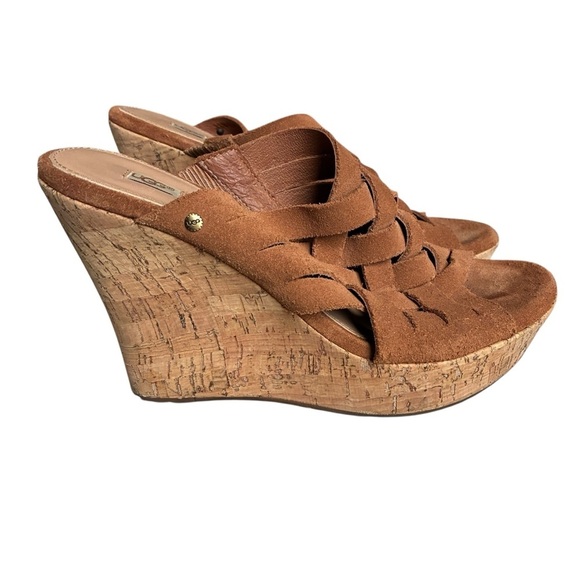 UGG Brown Marta Wedge Sandals with Cork Wedge Heel Size 10 - Picture 3 of 13